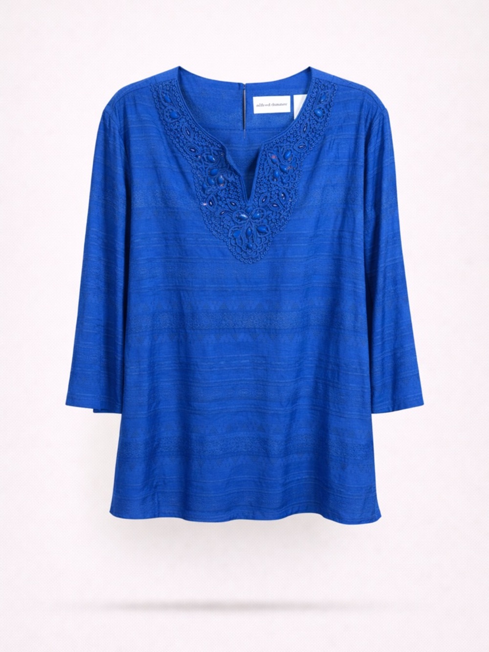 Alfred Dunner Cobalt Blue Embellished Tunic Top Size 18 NWT Boho Chic Coastal